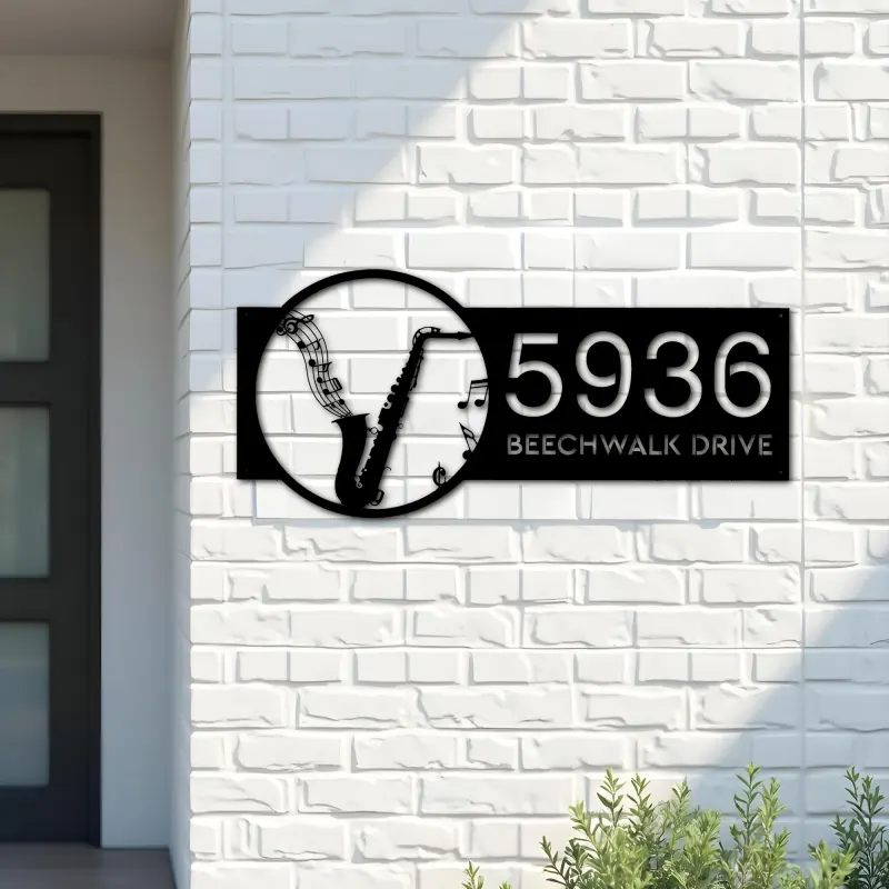 Custom Metal Saxophone musical instrument Metal Address Sign Custom House number Hanging Address Plaque Yard Sign Outdoor