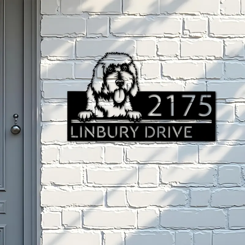 Custom Metal Goldendoodle dog Puppy Metal Address Sign House number Hanging Address Plaque Yard Sign Outdoor decor