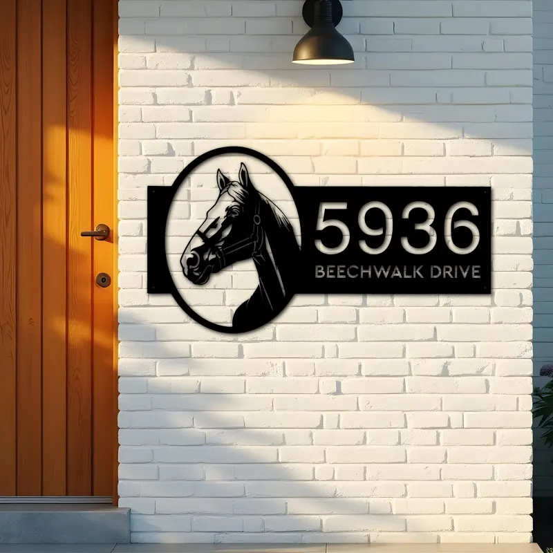 Custom Metal Horse head farm animal ranch Metal Address Sign, House number, Outdoor Number Signage, Yard Sign Address Plate