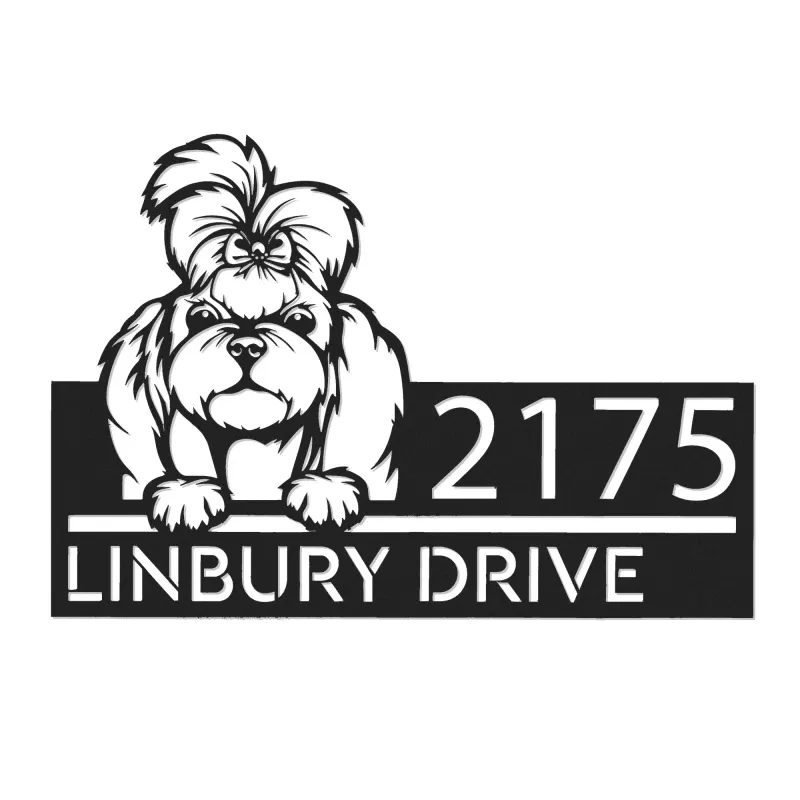 Custom Metal Shih Tzu dog Puppy Metal Address Sign House number Hanging Address Plaque Yard Sign Outdoor decor