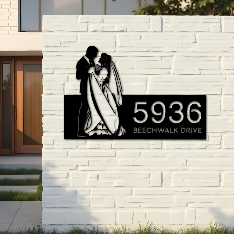 Custom Metal Couple Dancing bride and groom Metal Address Sign, House number, Outdoor Number Signage, Yard Sign Address Plate