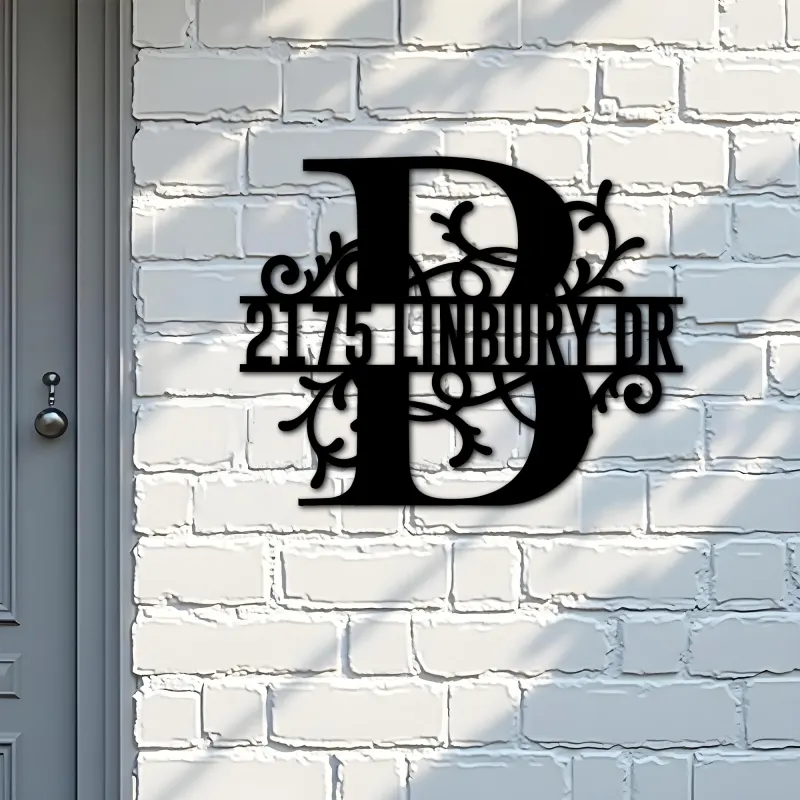 Custom Metal Floral Monogram Split Letter B Metal Address Sign House number Hanging Address Plaque Yard Sign Outdoor decor