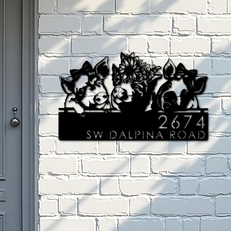Custom Metal Pigs farmhouse farm animal ranch Metal Address Sign, House number, Outdoor Number Signage, Yard Sign Address Plate