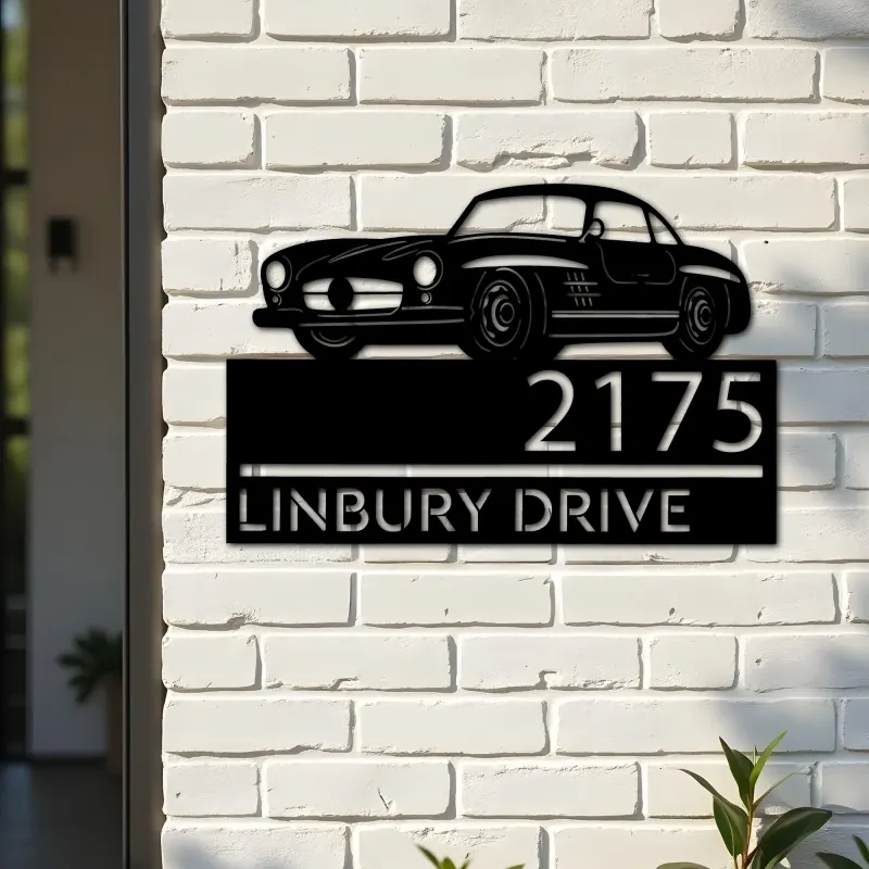 Custom Metal Classic car Metal Address Sign Custom House number Hanging Address Plaque Yard Sign Outdoor