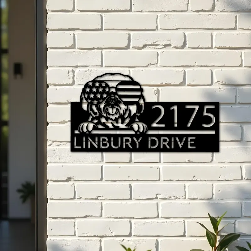 Custom Metal Shih Tzu dog US flag glasses Metal Address Sign House number Hanging Address Plaque Yard Sign Outdoor decor