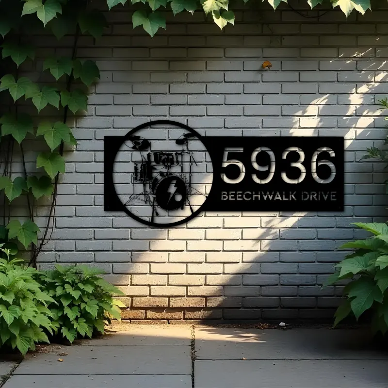 Custom Metal Drum set drummer musician Metal Address Sign, House number, Outdoor Number Signage, Yard Sign Address Plate
