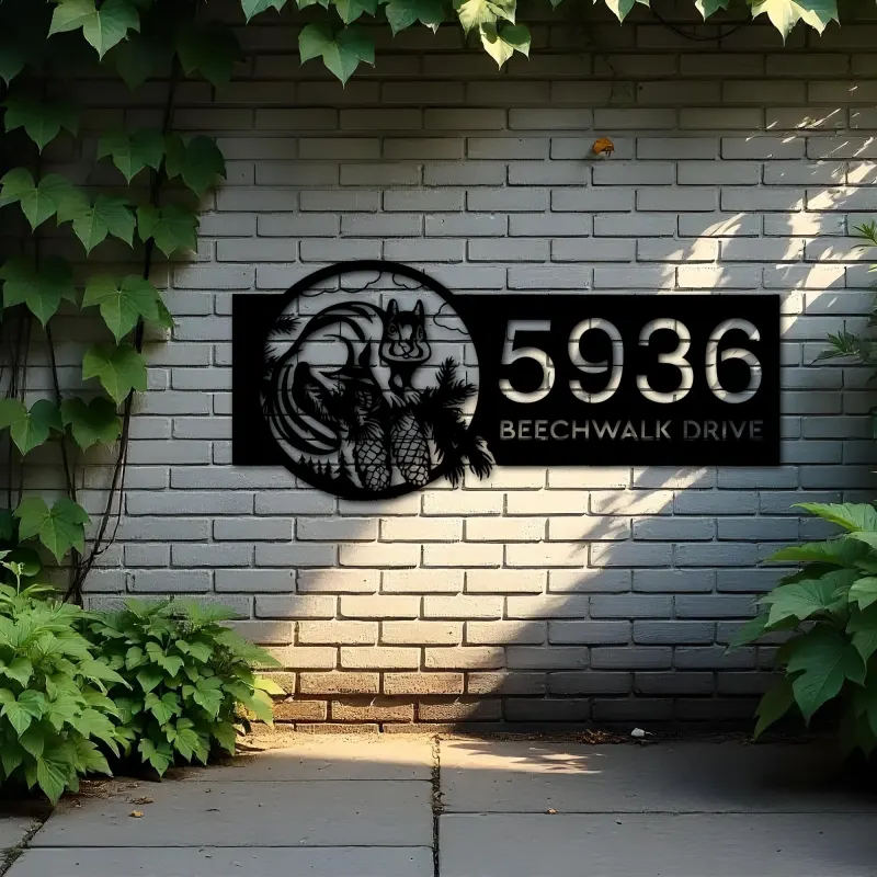 Custom Metal Chipmunk Wild animal wildlife Metal Address Sign, House number, Outdoor Number Signage, Yard Sign Address Plate