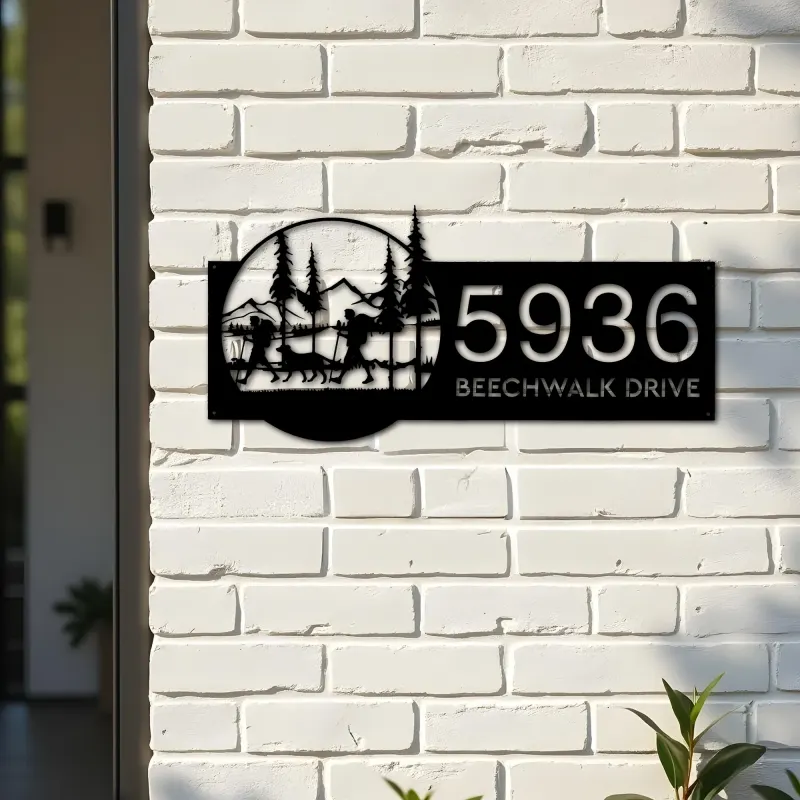 Custom Metal Camping Camper Hiking Hiker Mountain Metal Address Sign, House number, Outdoor Number Signage, Yard Sign Address Plate