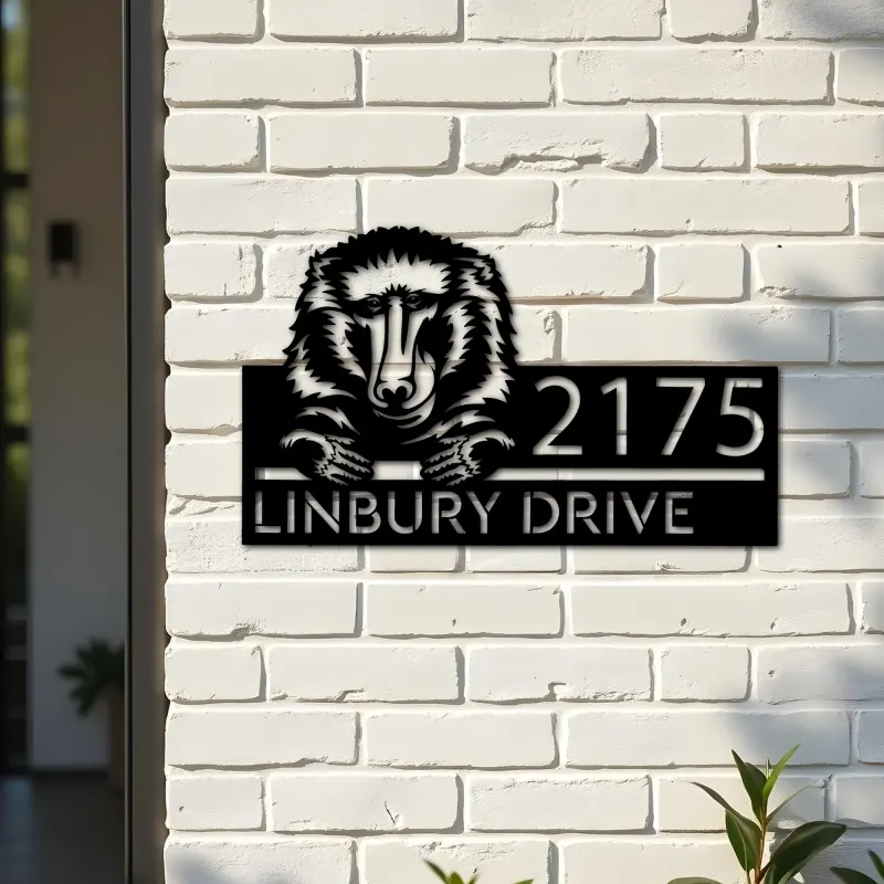 Custom Metal Peeking Baboon Wild animal wildlife Metal Address Sign, House number, Outdoor Number Signage, Yard Sign Address Plate