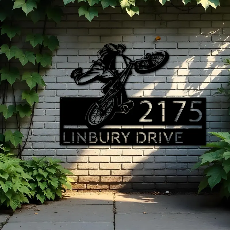 Custom Metal BMX Bicycle freestyle Metal Address Sign, House number, Outdoor Number Signage, Yard Sign Address Plate