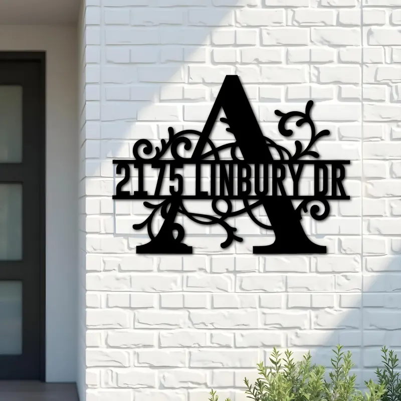 Custom Metal Floral Monogram Split Letter A Metal Address Sign House number Hanging Address Plaque Yard Sign Outdoor decor