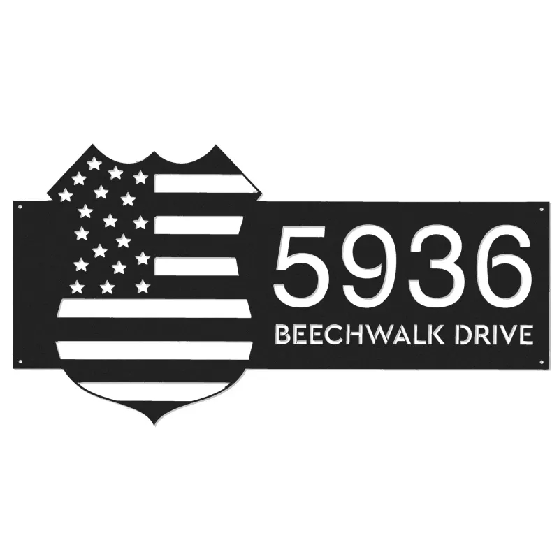 Custom Metal Police badge American Flag Patriotic Metal Address Sign, House number, Outdoor Number Signage, Yard Sign Address Plate