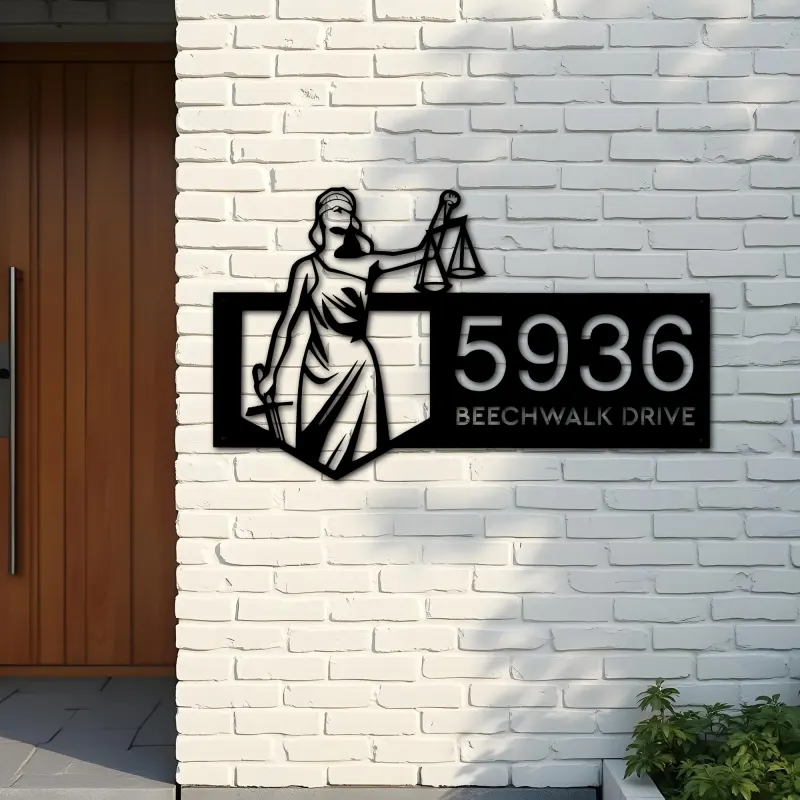 Custom Metal Lady Justice Themis lawyer Metal Address Sign, House number, Outdoor Number Signage, Yard Sign Address Plate
