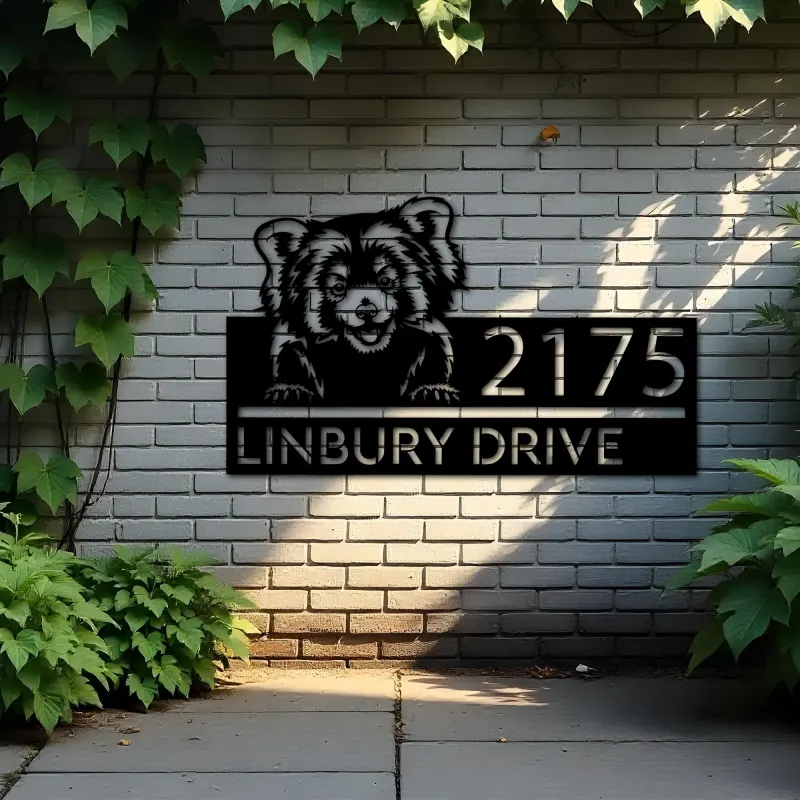 Custom Metal Peeking Red Panda Wild animal wildlife Metal Address Sign, House number, Outdoor Number Signage, Yard Sign Address Plate