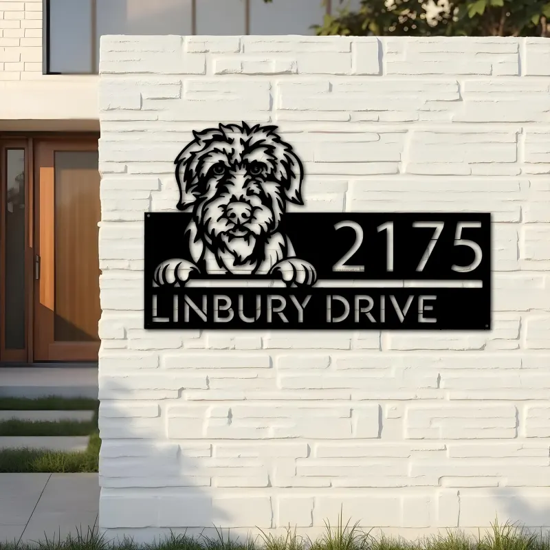 Custom Metal Irish Wolfhound dog Cute puppy Metal Address Sign House number Hanging Address Plaque Yard Sign Outdoor decor