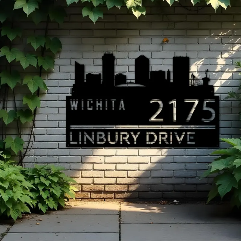 Custom Metal Wichita city skyline Metal Address Sign Hanging Address Plaque house number Yard Outdoor Sign