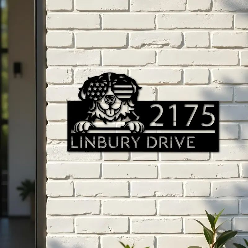 Custom Metal Bernese mountain dog US glasses Metal Address Sign House number Hanging Address Plaque Yard Sign Outdoor decor