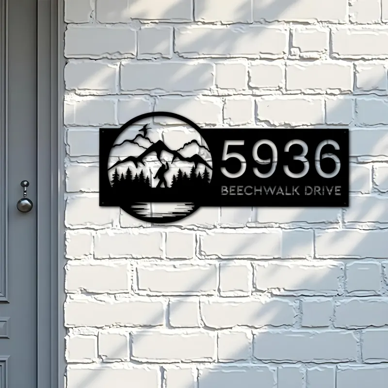 Custom Metal Bigfoot Sasquatch wild life forest Metal Address Sign, House number, Outdoor Number Signage, Yard Sign Address Plate