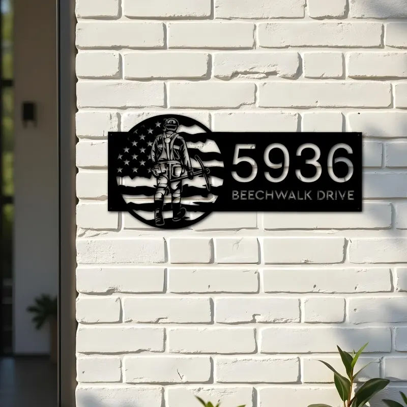 Custom Metal Coal miner on US flag Metal Address Sign, House number, Outdoor Number Signage, Yard Sign Address Plate