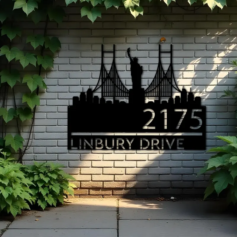 Custom Metal New York Statue of liberty city skyline Metal Address Sign Hanging Address Plaque house number Yard Outdoor Sign
