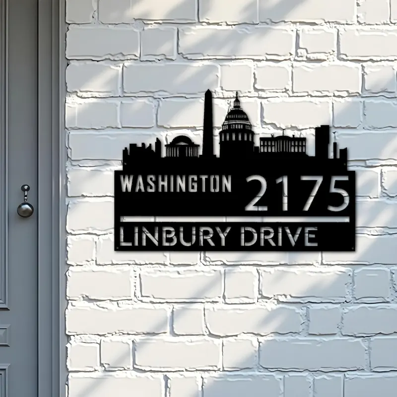 Custom Metal Washington city skyline Metal Address Sign Hanging Address Plaque house number Yard Outdoor Sign