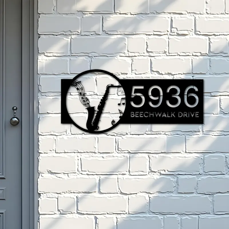 Custom Metal Saxophone musical instrument Metal Address Sign Custom House number Hanging Address Plaque Yard Sign Outdoor