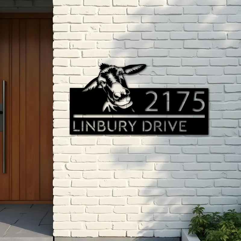 Custom Metal Peeking Donkey farm animal ranch Metal Address Sign, House number, Outdoor Number Signage, Yard Sign Address Plate