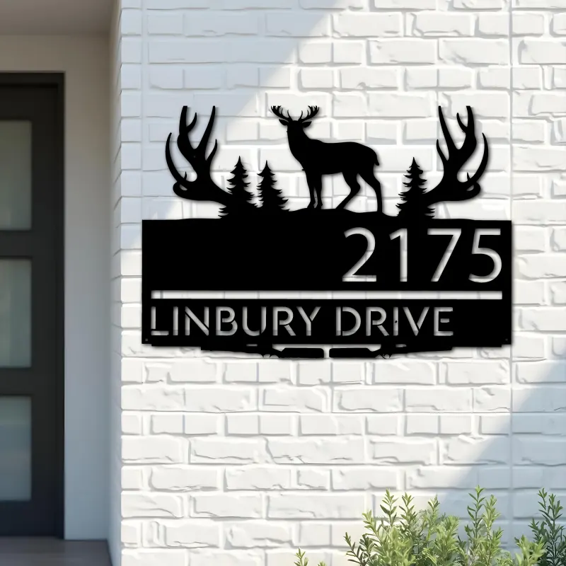 Custom Metal Deer hunting Metal Address Sign, House number, Outdoor Number Signage, Yard Sign Address Plate001