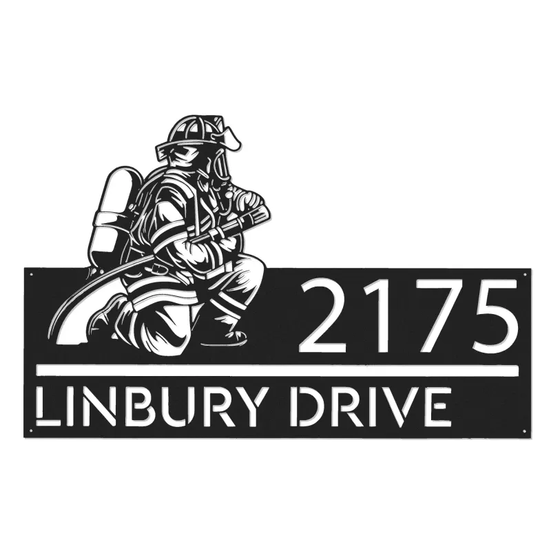 Custom Metal Fireman fire fighter Metal Address Sign, House number, Outdoor Number Signage, Yard Sign Address Plate