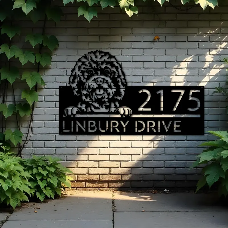 Custom Metal Cavapoo dog Cute Puppy Metal Address Sign House number Hanging Address Plaque Yard Sign Outdoor decor