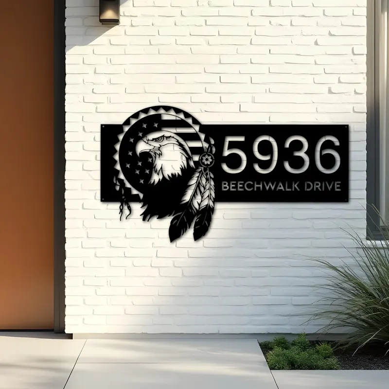 Custom Metal Eagle american flag Patriotic Metal Address Sign, House number, Outdoor Number Signage, Yard Sign Address Plate