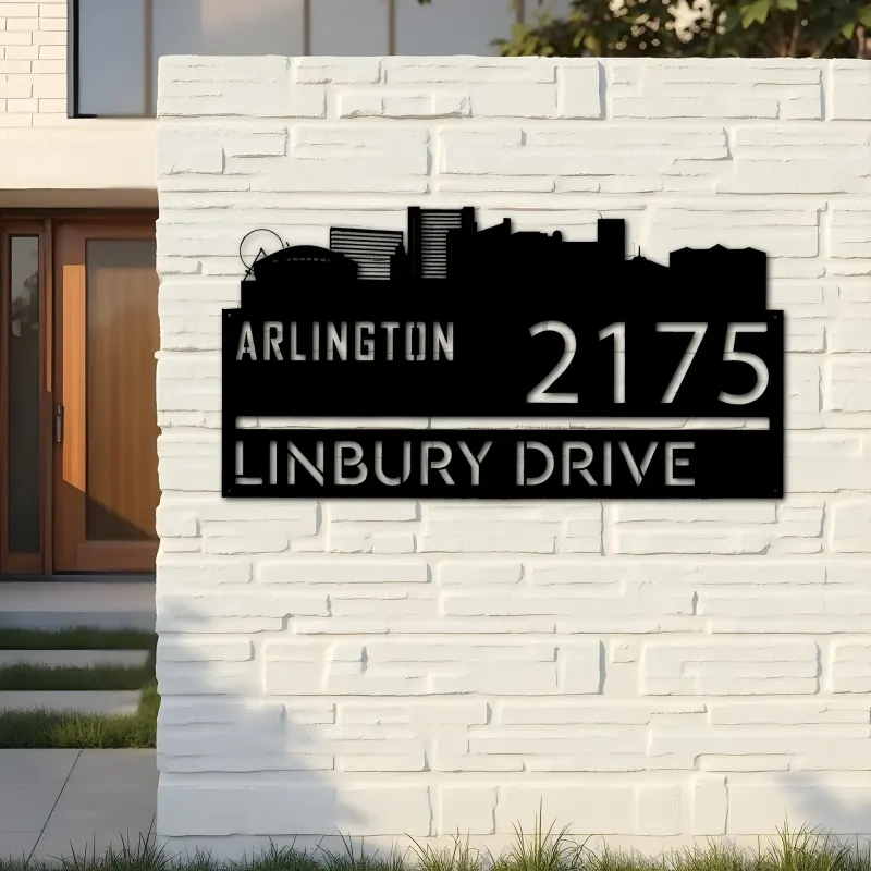 Custom Metal Arlington city skyline Metal Address Sign Hanging Address Plaque house number Yard Outdoor Sign