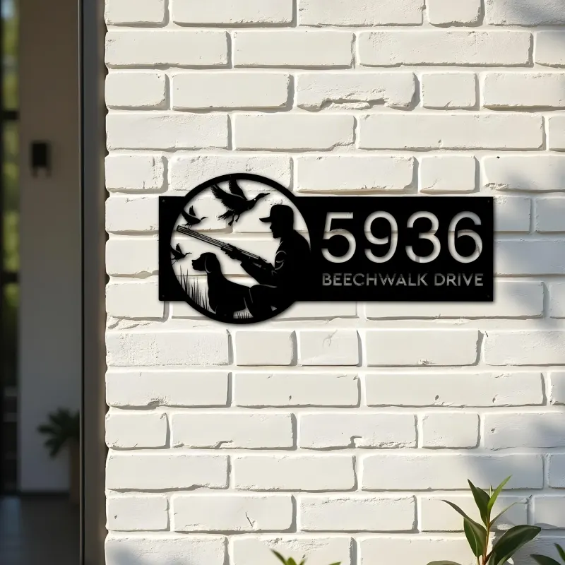 Custom Metal Duck hunting Metal Address Sign Custom House number Hanging Address Plaque Yard Sign Outdoor