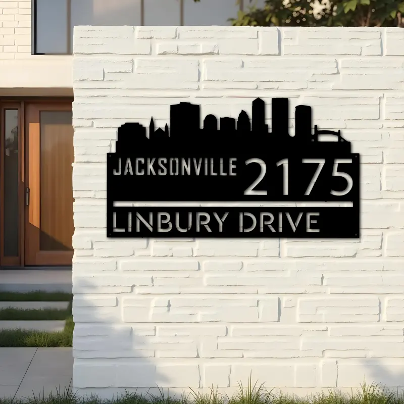 Custom Metal Jacksonville city skyline Metal Address Sign Hanging Address Plaque house number Yard Outdoor Sign
