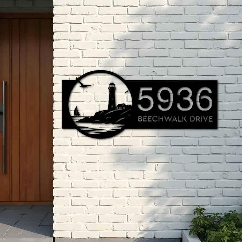 Custom Metal Lighthouse Metal Address Sign, House number, Outdoor Number Signage, Yard Sign Address Plate001