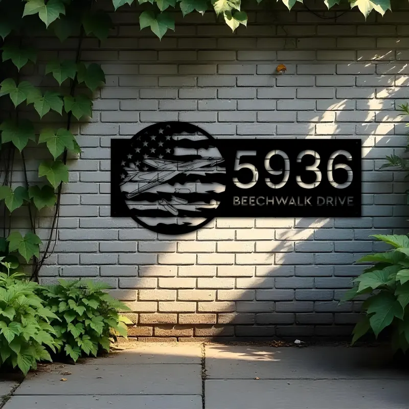 Custom Metal B 1B lancer bomber airplane US flag Metal Address Sign House number Hanging Address Plaque Yard Sign Outdoor