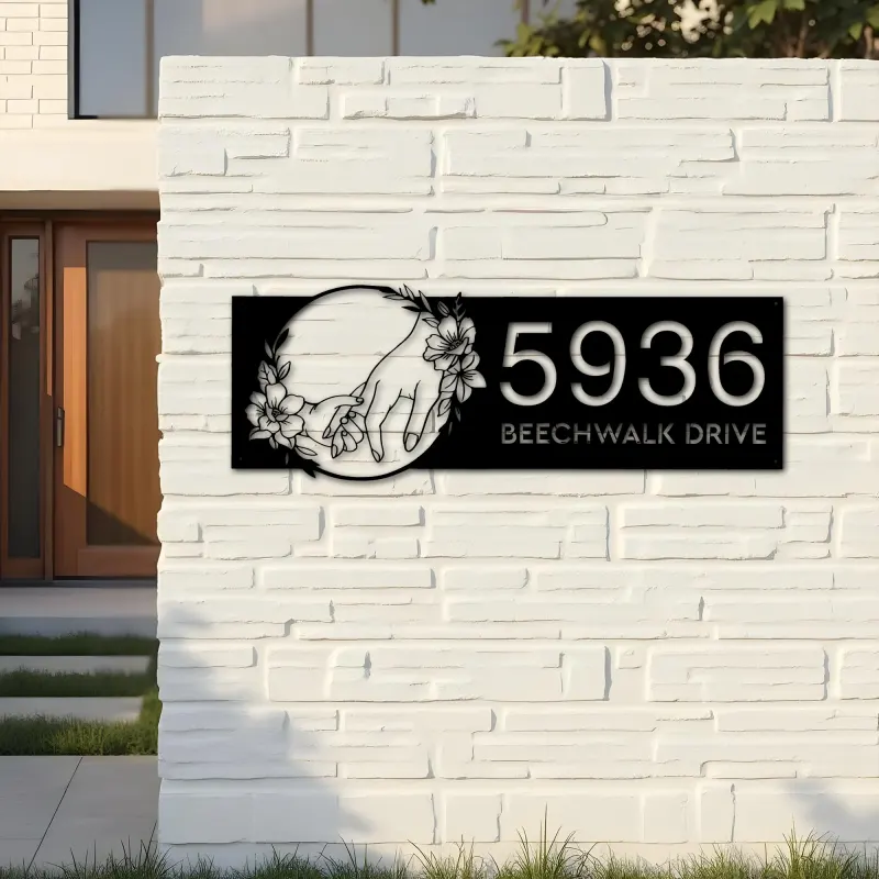 Custom Metal Mother hold children 39 s hand Mom and baby Metal Address Sign House number Hanging Address Plaque Yard Sign Outdoor