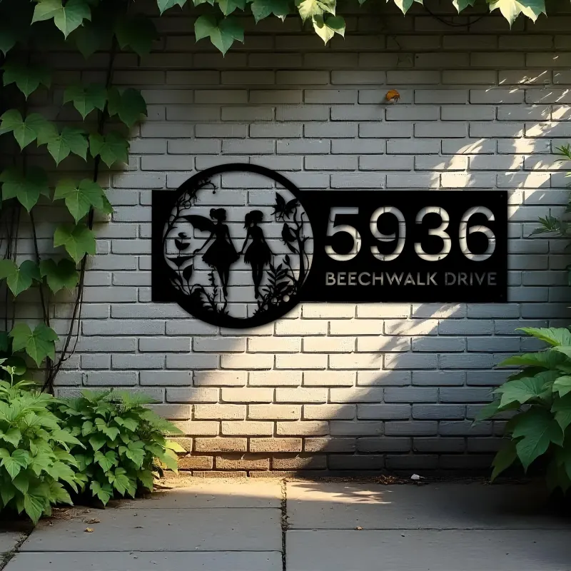 Custom Metal Fairies flowers garden Metal Address Sign Custom Hanging Address Plaque House number Yard Sign Outdoor Sign