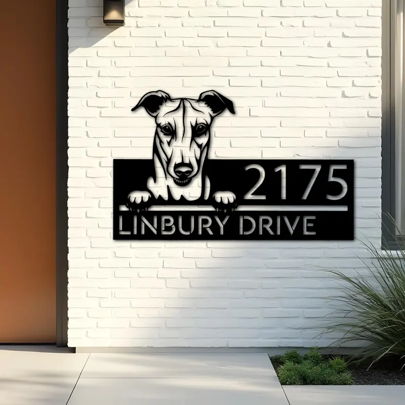 Custom Metal Greyhound dog Cute puppy Metal Address Sign House number Hanging Address Plaque Yard Sign Outdoor decor