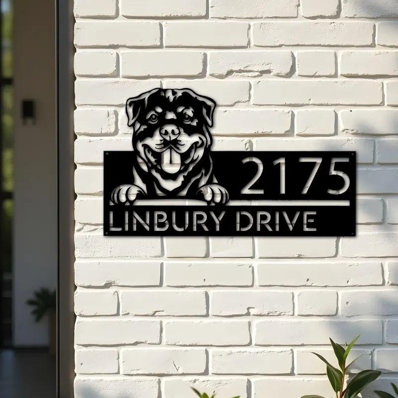 Custom Metal Rottweiler Dog Cute puppy Metal Address Sign House number Hanging Address Plaque Yard Sign Outdoor decor