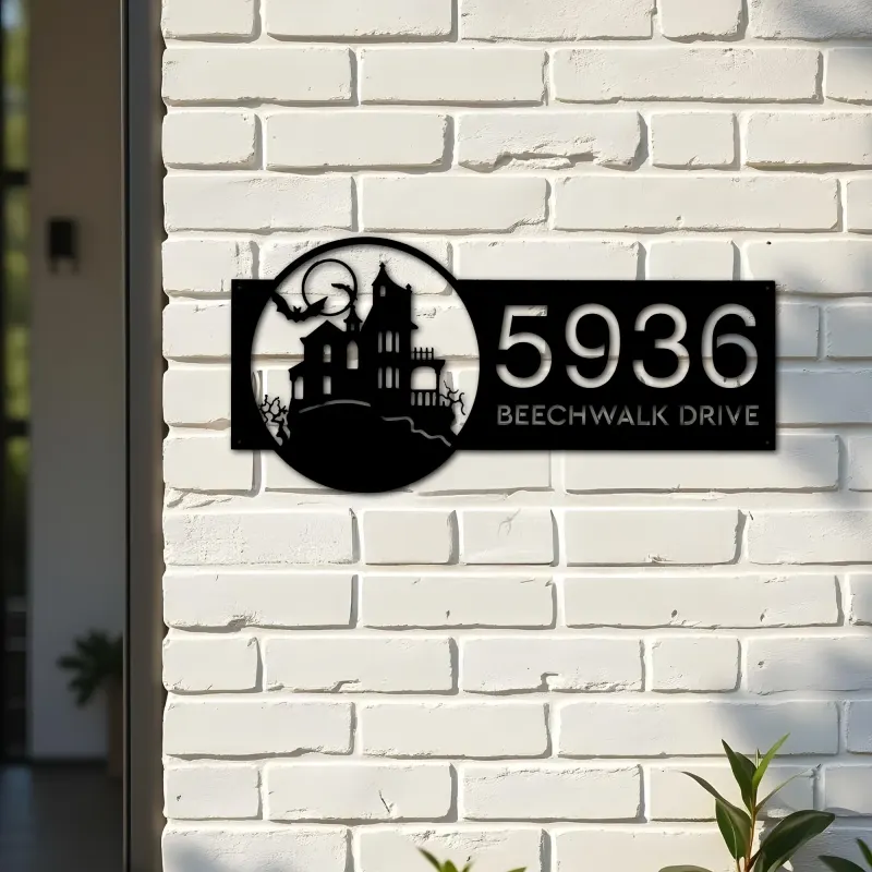 Custom Metal Halloween house Metal Address Sign, House number, Outdoor Number Signage, Yard Sign Address Plate