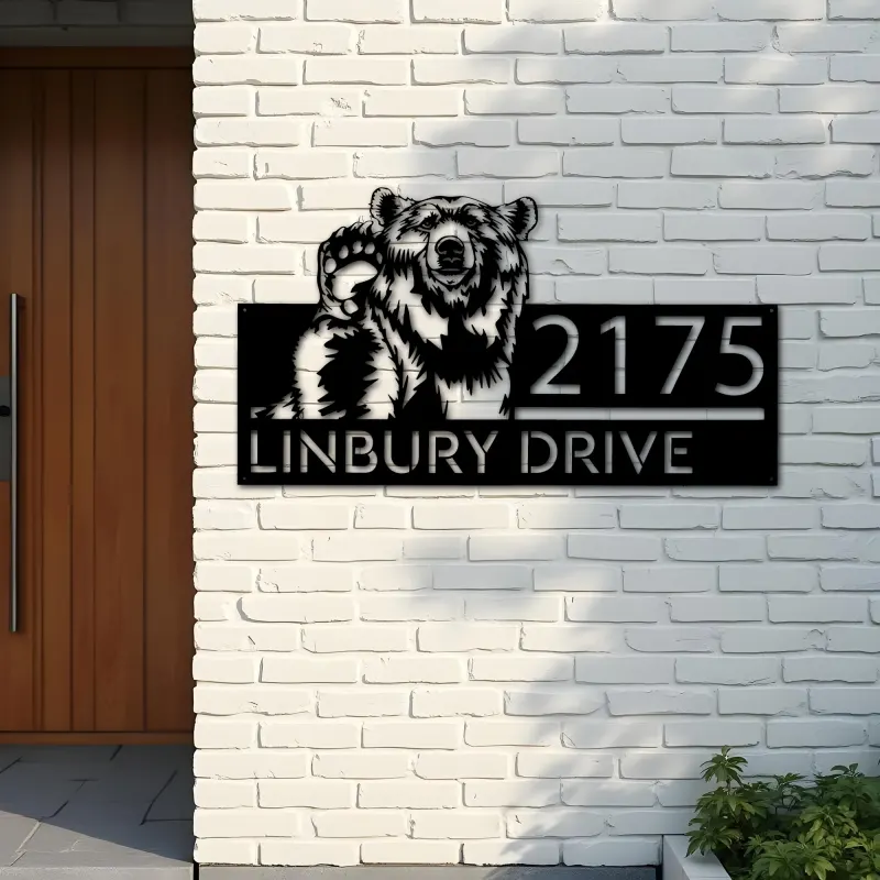 Custom Metal Grizzly Bear Metal Address Sign, House number, Outdoor Number Signage, Yard Sign Address Plate001