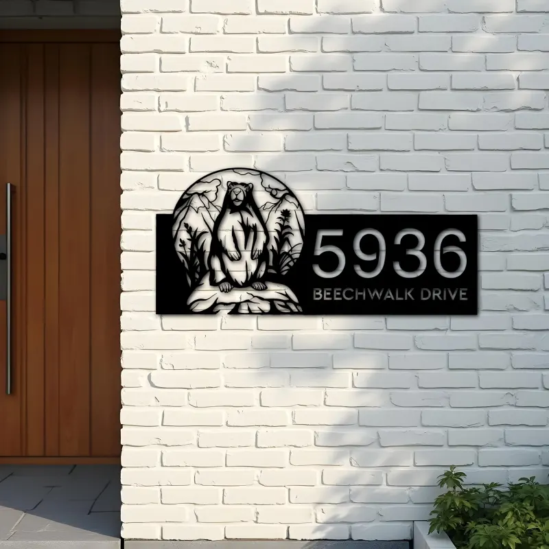 Custom Metal Badger Wild animal wildlife Metal Address Sign, House number, Outdoor Number Signage, Yard Sign Address Plate