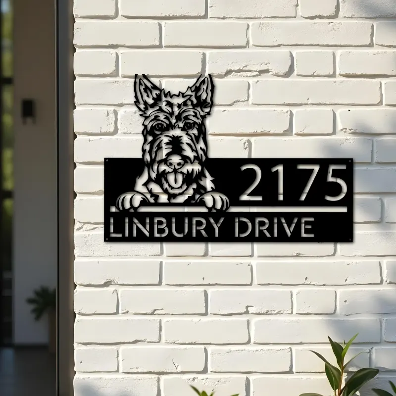 Custom Metal Scottish Terrier Dog Cute puppy Metal Address Sign House number Hanging Address Plaque Yard Sign Outdoor decor
