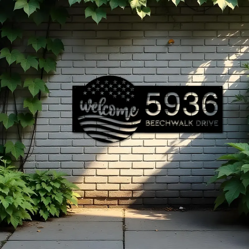 Custom Metal Welcome US flag 4th of July Metal Address Sign House number Hanging Address Plaque Yard Sign Outdoor decor