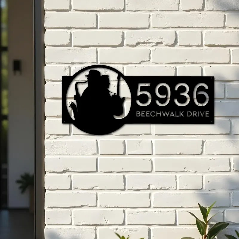 Custom Metal Jazz band musician Metal Address Sign, House number, Outdoor Number Signage, Yard Sign Address Plate