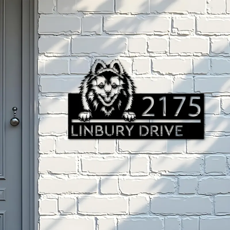 Custom Metal Volpino dog Puppy Metal Address Sign House number Hanging Address Plaque Yard Sign Outdoor decor