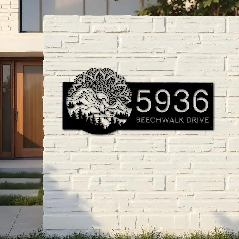 Custom Metal Mountain scene wild life Metal Address Sign, House number, Outdoor Number Signage, Yard Sign Address Plate