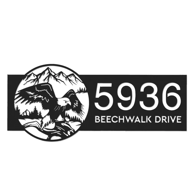 Custom Metal Eagle on Tree Branch in Mountains Metal Address Sign, House number, Outdoor Number Signage, Yard Sign Address Plate