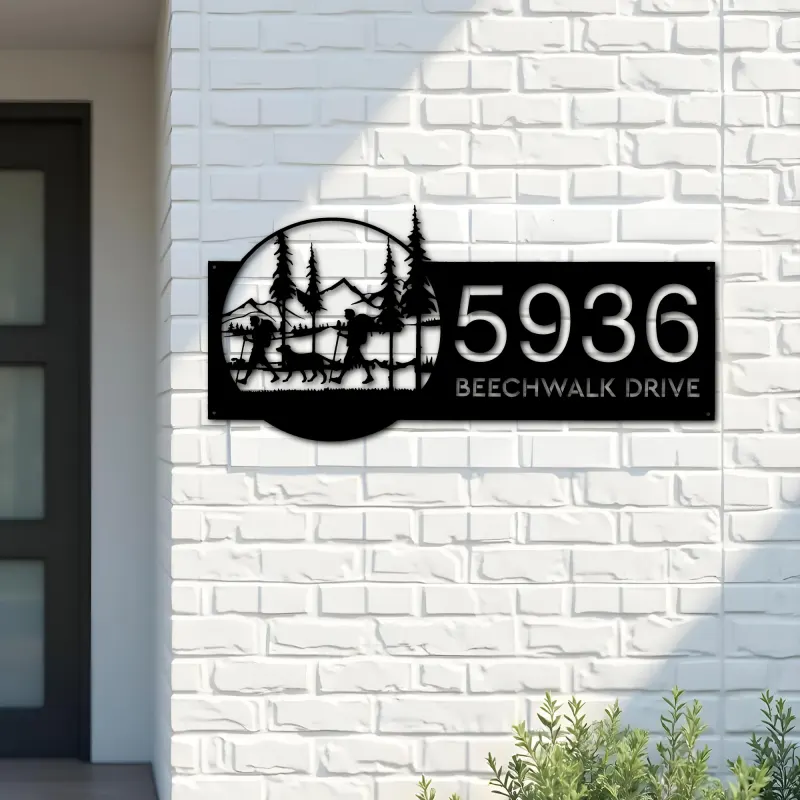 Custom Metal Camping Camper Hiking Hiker Mountain Metal Address Sign, House number, Outdoor Number Signage, Yard Sign Address Plate
